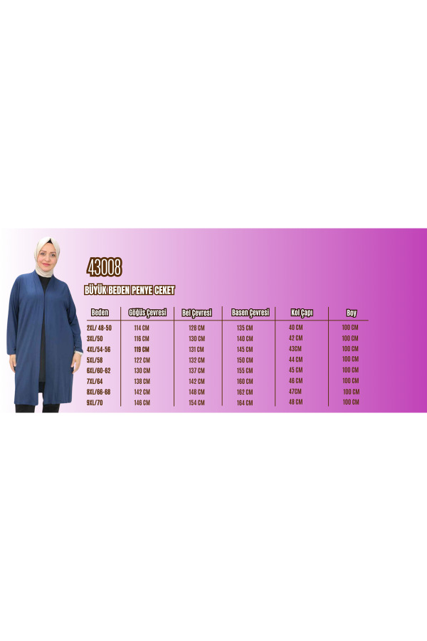 43008 Büyük Beden Penye Ceket - Lacivert - 2
