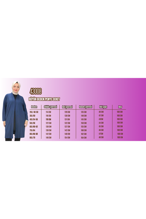 43008 Büyük Beden Penye Ceket - Mor - 2
