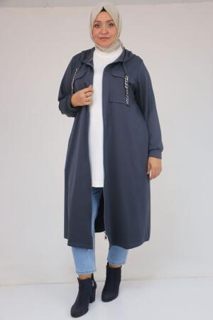 43036 Büyük Beden Zincir Kordonlu Oysho Kap - Siyah - 