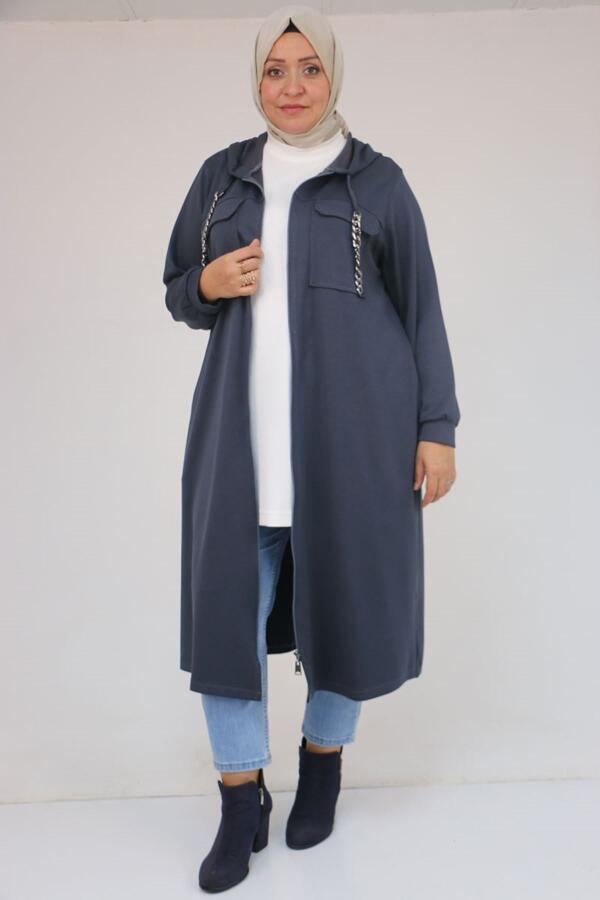 43036 Büyük Beden Zincir Kordonlu Oysho Kap - Siyah - 1