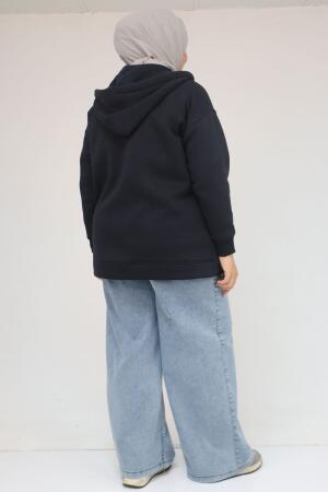 43069 Büyük Beden Eteği Ribanalı Üç İplik Ceket - Lacivert - 3