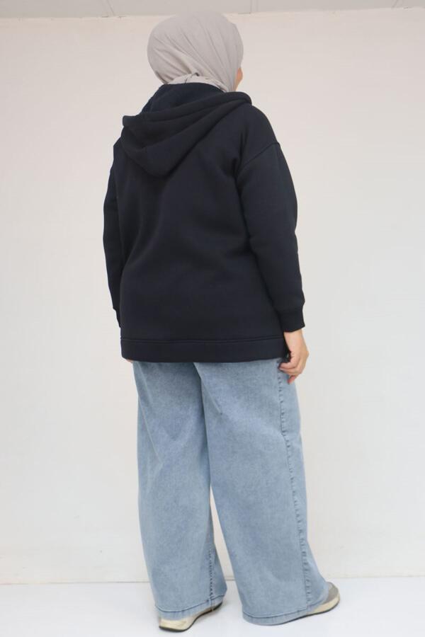 43069 Büyük Beden Eteği Ribanalı Üç İplik Ceket - Lacivert - 3