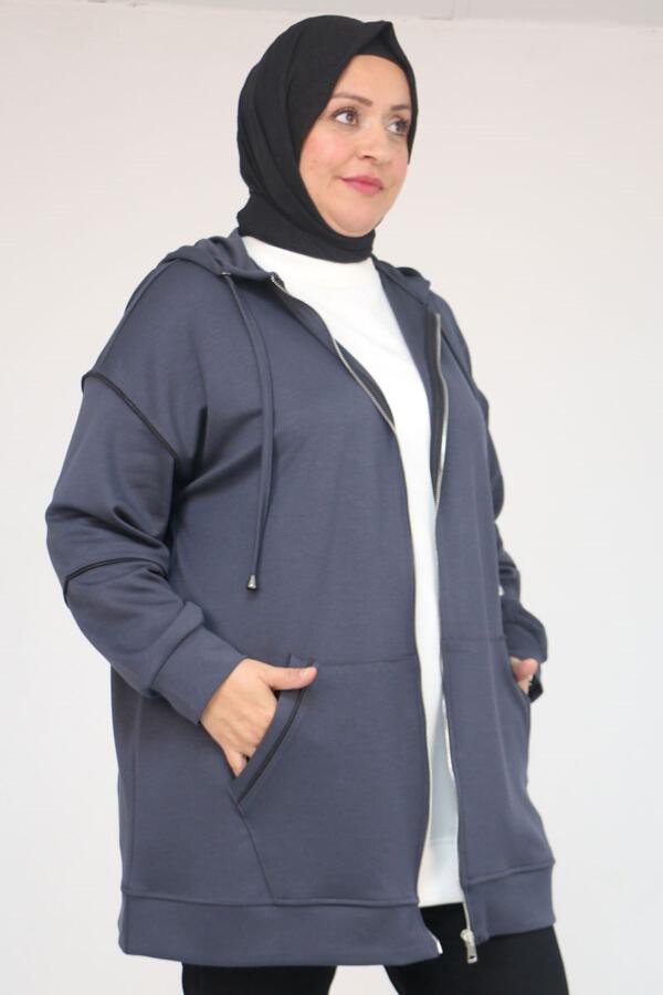 43072 Büyük Beden Waterport Biyeli Oysho Ceket - Antrasit - 1