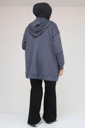 43072 Büyük Beden Waterport Biyeli Oysho Ceket - Antrasit - 3