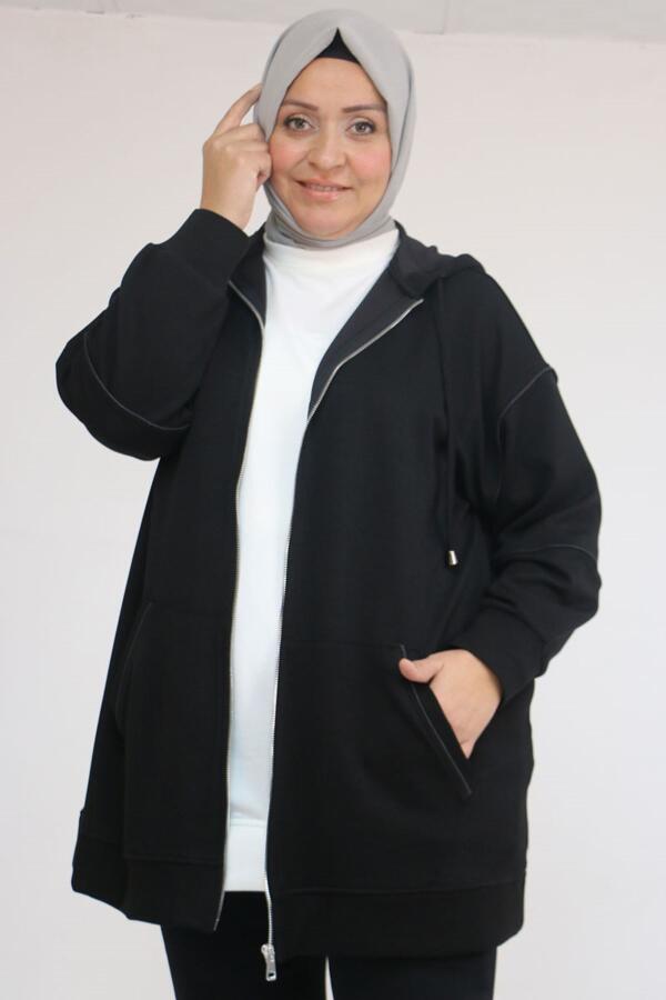43072 Büyük Beden Waterport Biyeli Oysho Ceket - Siyah - 1