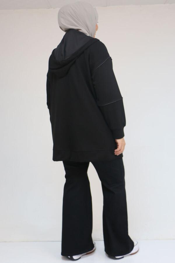 43072 Büyük Beden Waterport Biyeli Oysho Ceket - Siyah - 3