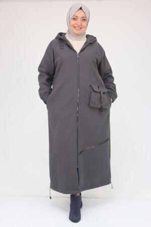 43082 Büyük Beden Eteği Bebe Lastikli Kaşe Kaban - Antrasit - 