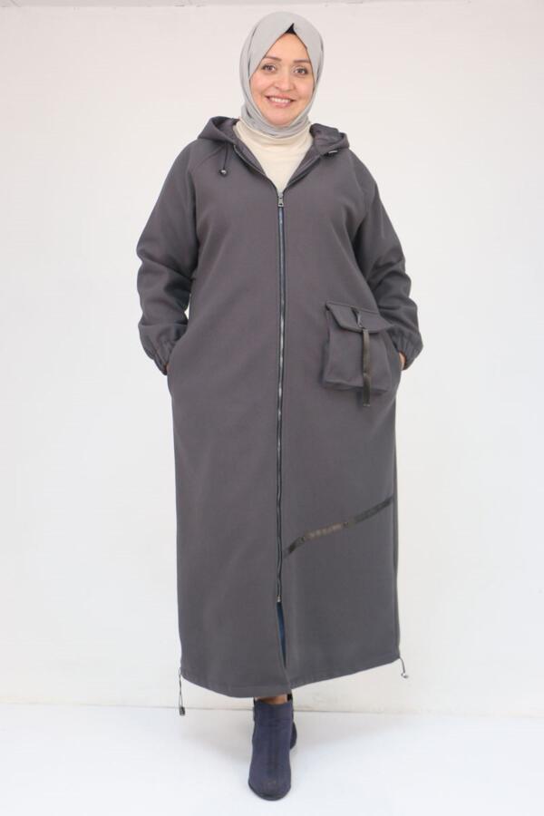 43082 Büyük Beden Eteği Bebe Lastikli Kaşe Kaban - Antrasit - 1