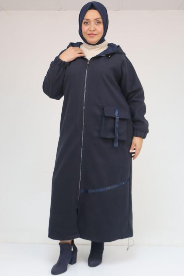 43082 Büyük Beden Eteği Bebe Lastikli Kaşe Kaban - Lacivert - 1