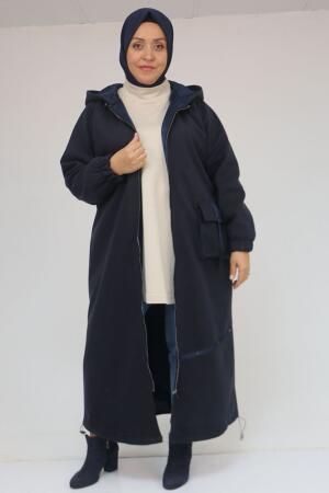 43082 Büyük Beden Eteği Bebe Lastikli Kaşe Kaban - Lacivert - 3