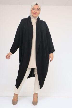 43093 Büyük Beden Kalın Patlı Mir Ceket - Siyah - 