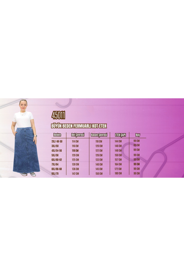 45011 Büyük Beden Fermuarlı Kot Etek - Mavi - 2