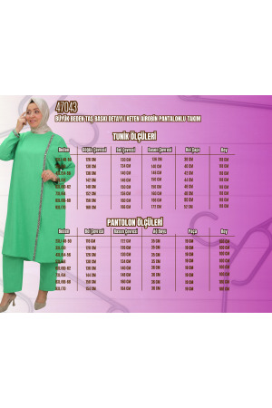 47043 Büyük Beden Taş Baskı Detaylı Keten Airobin Pantalonlu Takım - Benetton - 2