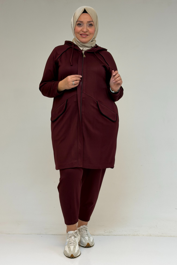 47068 Büyük Beden Çıtçıt Detaylı Modal Tunik - Bordo - 1