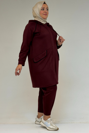 47068 Büyük Beden Çıtçıt Detaylı Modal Tunik - Bordo - (1)