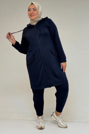 47068 Büyük Beden Çıtçıt Detaylı Modal Tunik - Lacivert - (1)