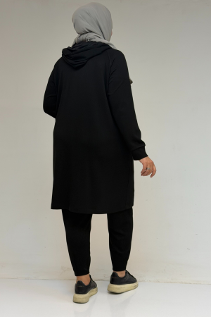 47068 Büyük Beden Çıtçıt Detaylı Modal Tunik - Siyah - (1)