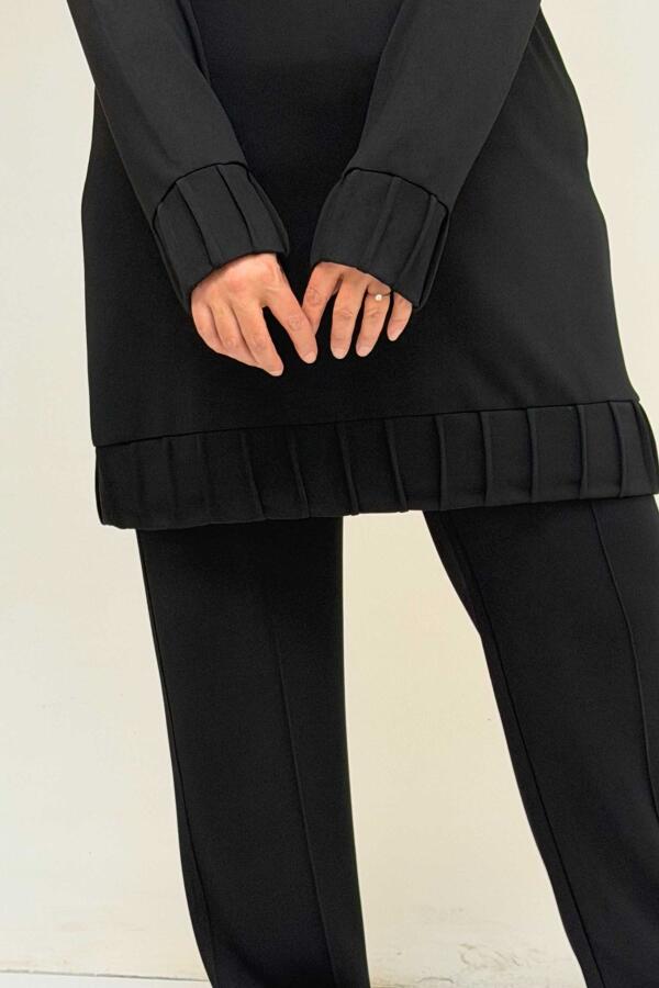 47069 Büyük Beden Çıma Detaylı Modal Pantolonlu Takım - Siyah - 2