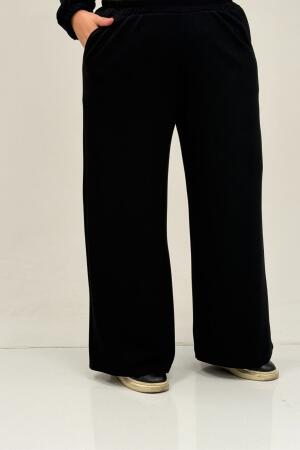 47089 Büyük Beden Yarım Patlı Kapşonlu Pantolonlu Modal Takım - Siyah - 3