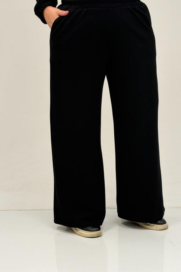 47089 Büyük Beden Yarım Patlı Kapşonlu Pantolonlu Modal Takım - Siyah - 3