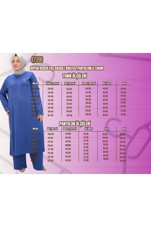 47096 Büyük Beden Taş Baskılı Kristal Pantolonlu Takım - Antrasit - 2