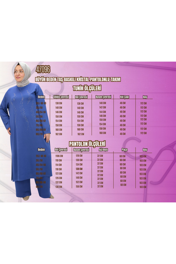 47096 Büyük Beden Taş Baskılı Kristal Pantolonlu Takım - Antrasit - 2