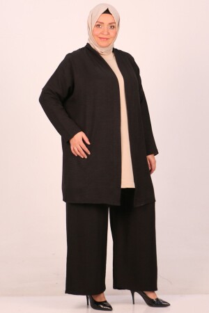 47201 Büyük Beden Airobin Kimono Pantolonlu Takım - Siyah - 1