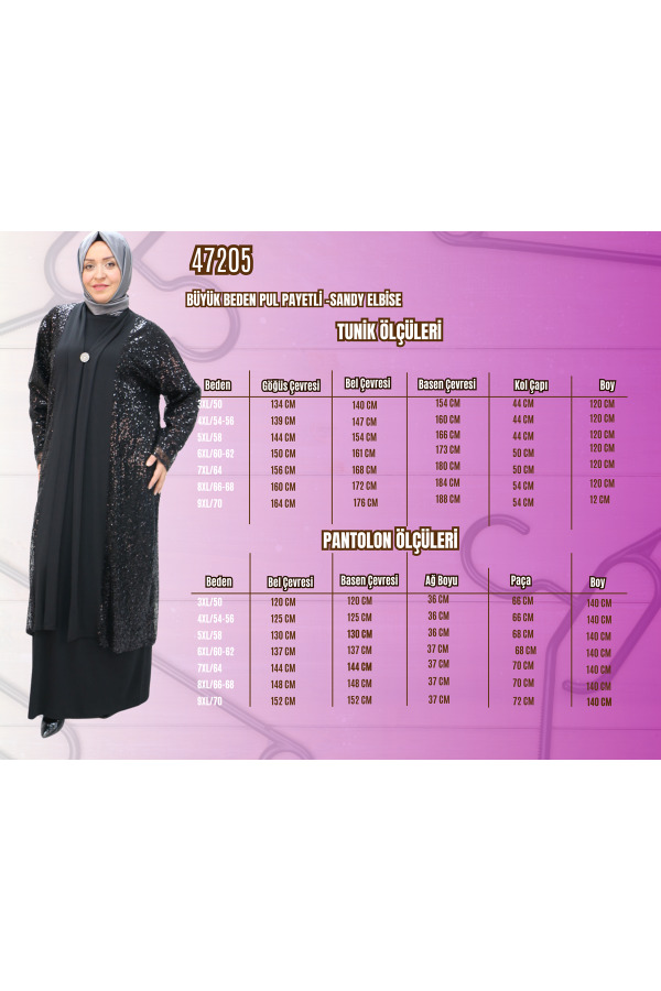 47205 Büyük Beden Pul Payetli -Sandy Elbise - Lacivert - 2