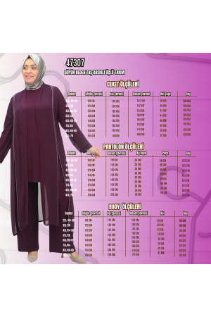 47307 Büyük Beden Taş Baskılı Üçlü Takım - Haki - 2