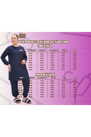 47810 Büyük Beden Kolu Lastikli Micro Süet Pijama Takımı - Kırmızı - 2