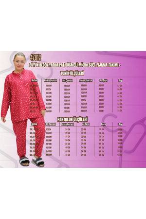 47812 Büyük Beden Yarım Pat Düğmeli Micro Süet Pijama Takımı - Kırmızı - 2