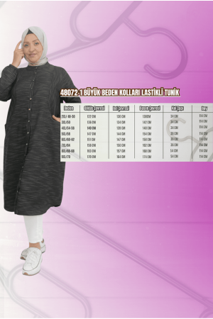 48072-1 Büyük Beden Kolları Lastikli Tunik - Lacivert Çizgili - 2