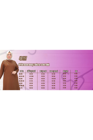 48117 Büyük Beden Nakışlı Kristal Uzun Tunik - Gri - 2