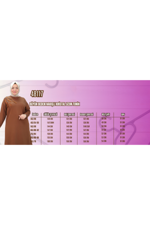 48117 Büyük Beden Nakışlı Kristal Uzun Tunik - Gri - 2