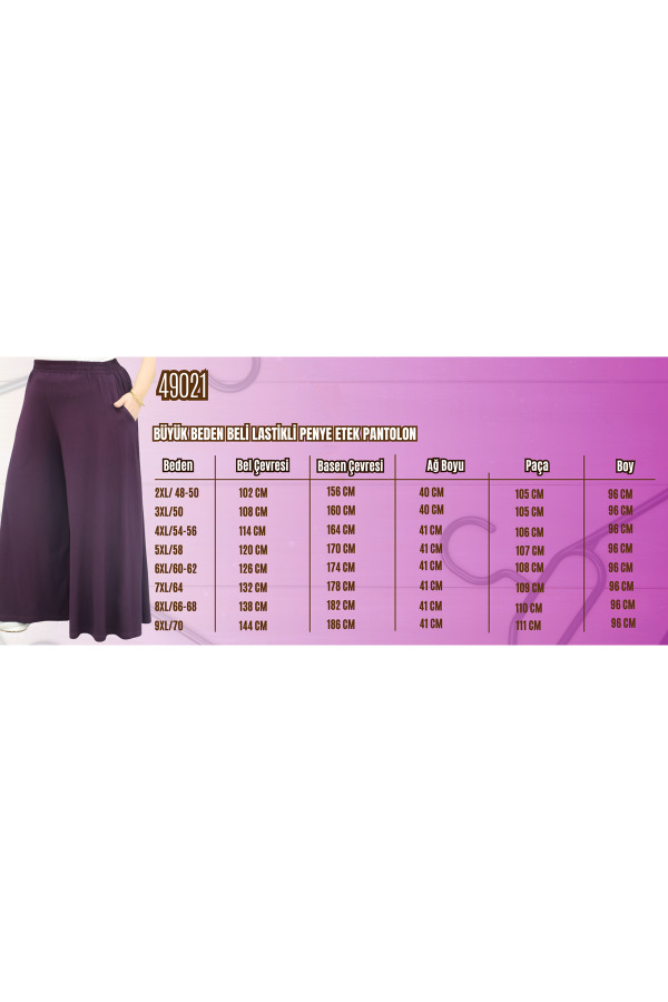 49003 Büyük Beden Beli Lastikli Penye Etek Pantolon - İndigo - 2