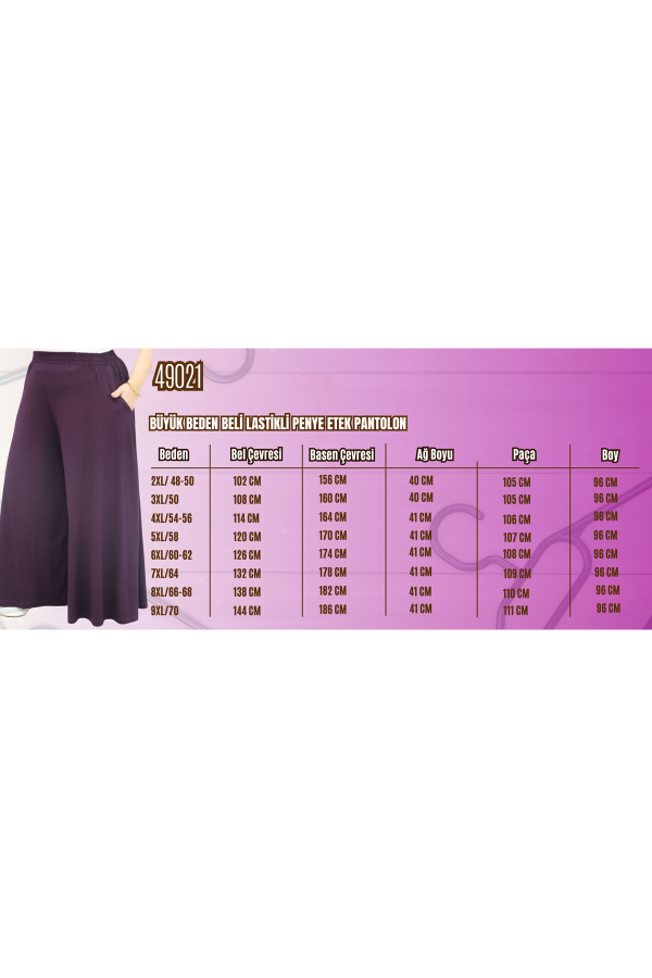 49003 Büyük Beden Beli Lastikli Penye Etek Pantolon - Kahve - 2