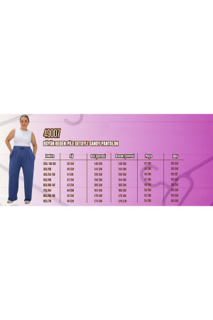 49007 Büyük Beden Pile Detaylı Sandy Pantolon - İndigo - 2