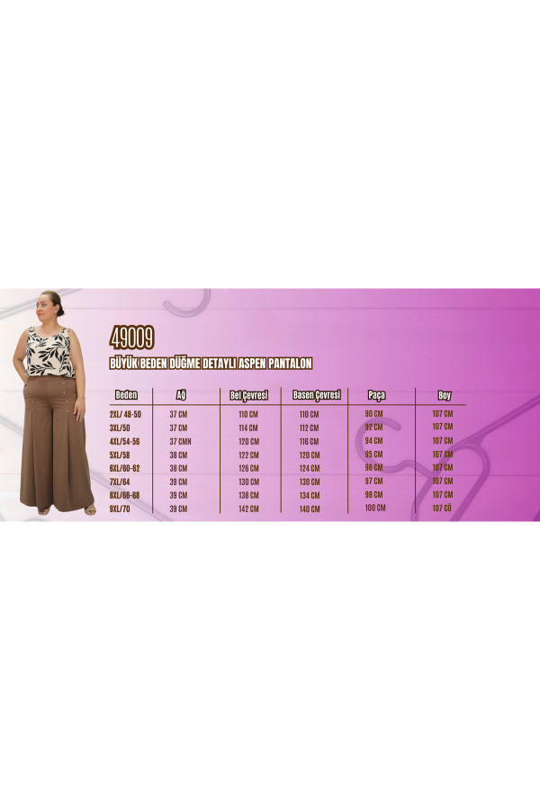 49009 Büyük Beden Düğme Detaylı Aspen Pantalon -Saks - 2