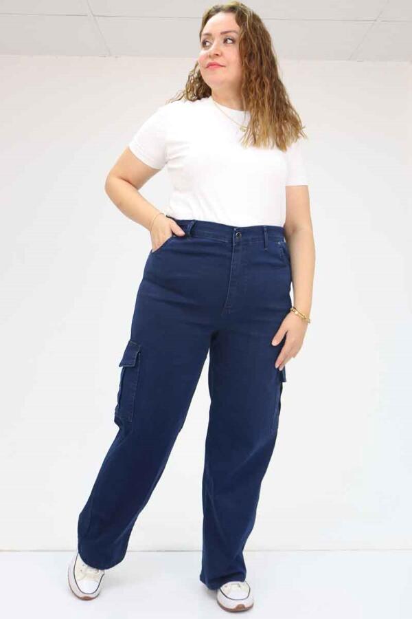 49031 Büyük Beden Kargo Cepli Kot Pantolon - Lacivert - 1