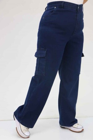 49031 Büyük Beden Kargo Cepli Kot Pantolon - Lacivert - 3
