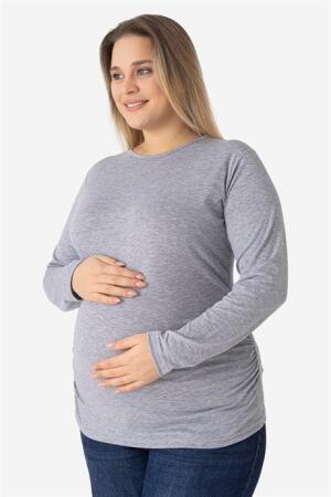 4'lü Paket Renkli Uzun Kollu Hamile Tişört Pamuklu Likralı Yumuşak ve Esnek Kumaş - 5