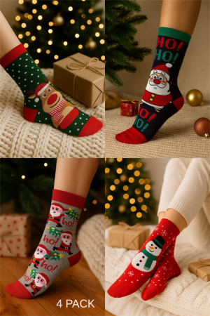 4'lü Paket Unisex Yılbaşı Çorap Renkli Soket Çorap Yeniyıl - Arma Yıldız