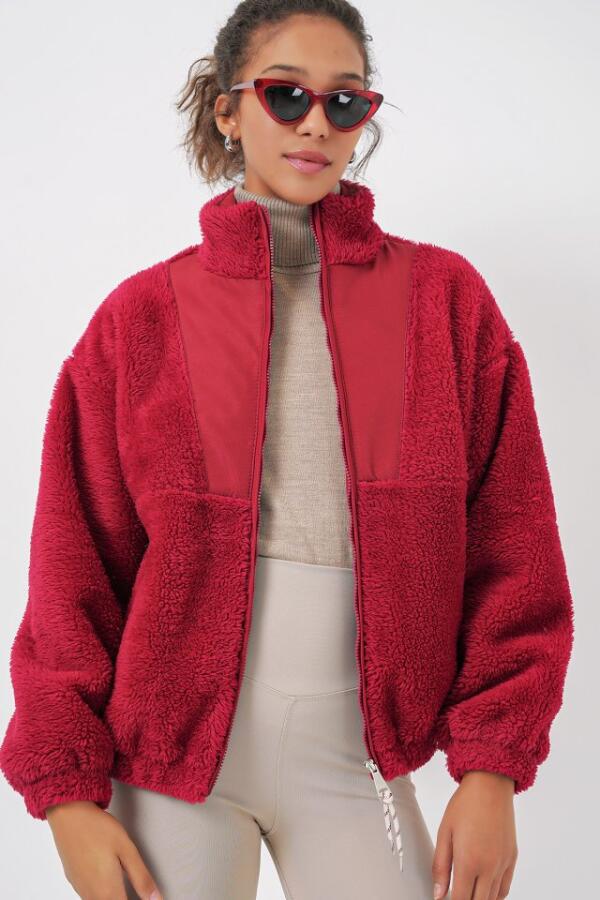 5194 Peluş Mont Ceket - A.Bordo - 2