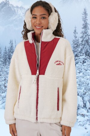 5194 Peluş Mont Ceket - Bordo - 1