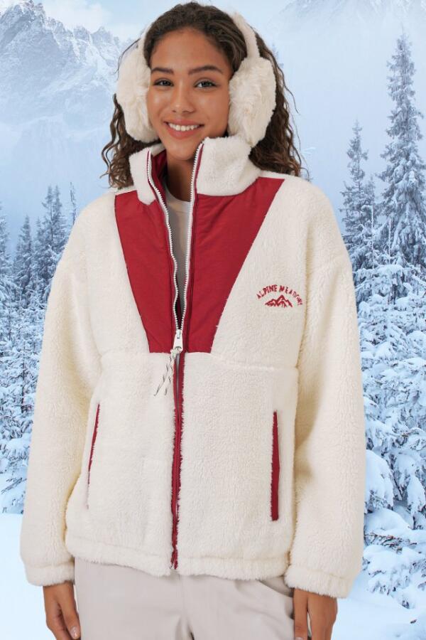 5194 Peluş Mont Ceket - Bordo - 1