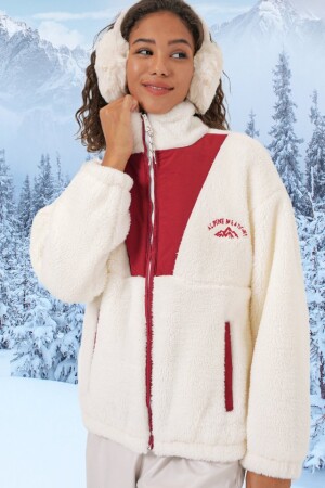 5194 Peluş Mont Ceket - Bordo - 4