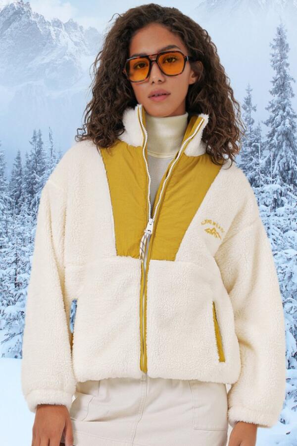 5194 Peluş Mont Ceket - Hardal - 2