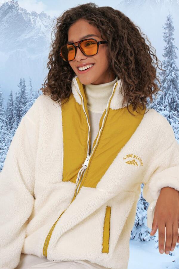 5194 Peluş Mont Ceket - Hardal - 3