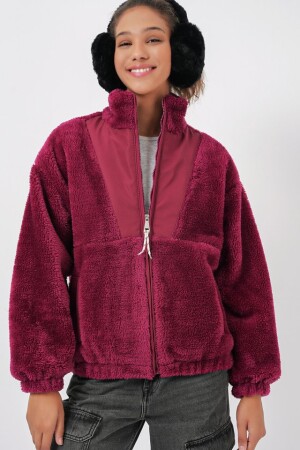 5194 Peluş Mont Ceket - Mürdüm - 1