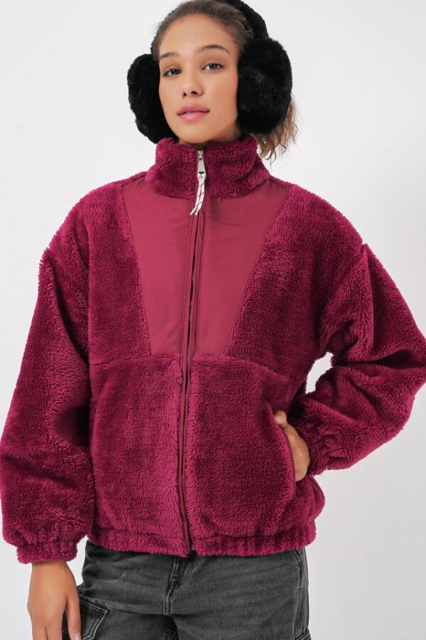 5194 Peluş Mont Ceket - Mürdüm - 2